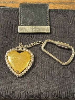Gucci Vintage Gold Heart Keychain with Silver Rope Trim